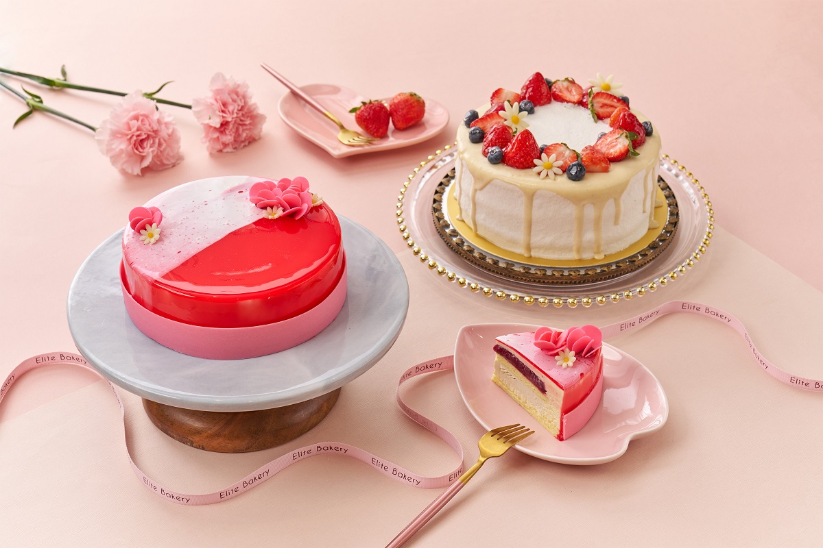 一禮烘焙母親節推出兩款限定蛋糕，包含以引味搭配創造出新味蕾的「紅桃覆盆子香草慕斯」，及特別刻劃在地風情使用麵茶烘焙的「法韻香草蛋糕」。(圖 六福旅遊集團提供)