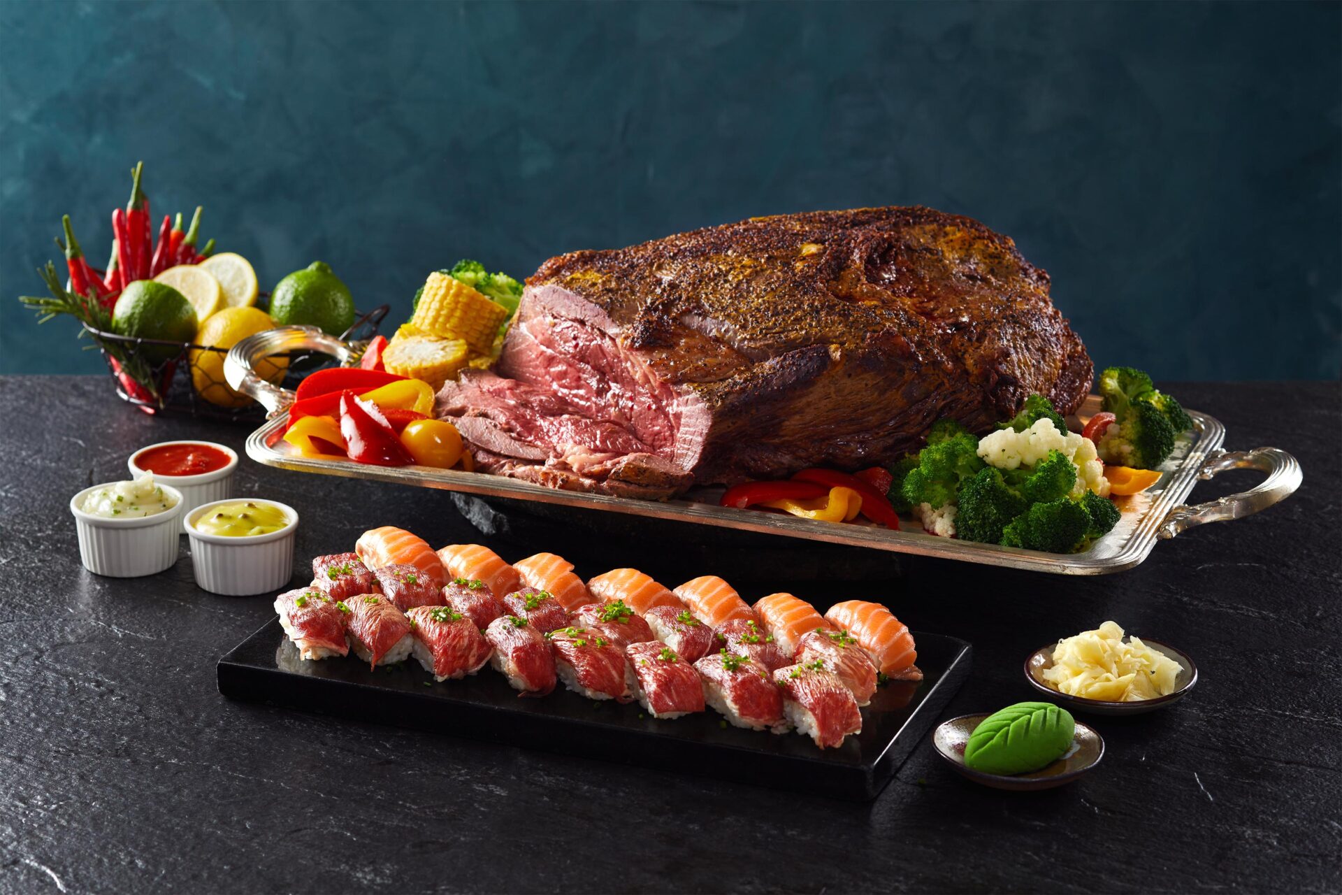 50樓cafe提供以美國極黑和牛及龍蝦為主題的海陸佳餚，孝親最有誠意。