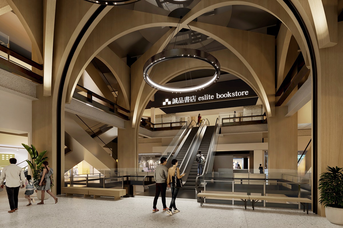 誠品生活新店│穿越一座座圓拱最終抵達4f「誠品書店」閱讀殿堂。(3d示意圖)