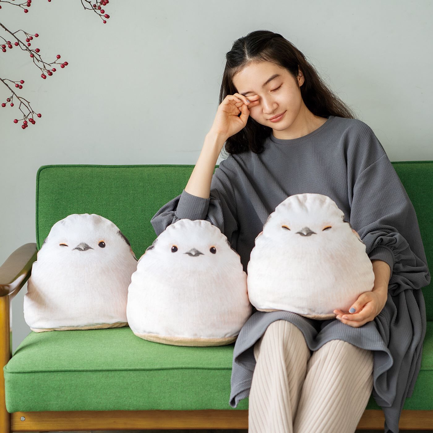 【felissimo】18. You＋more! 銀喉長尾山雀彈性抱枕 情境圖