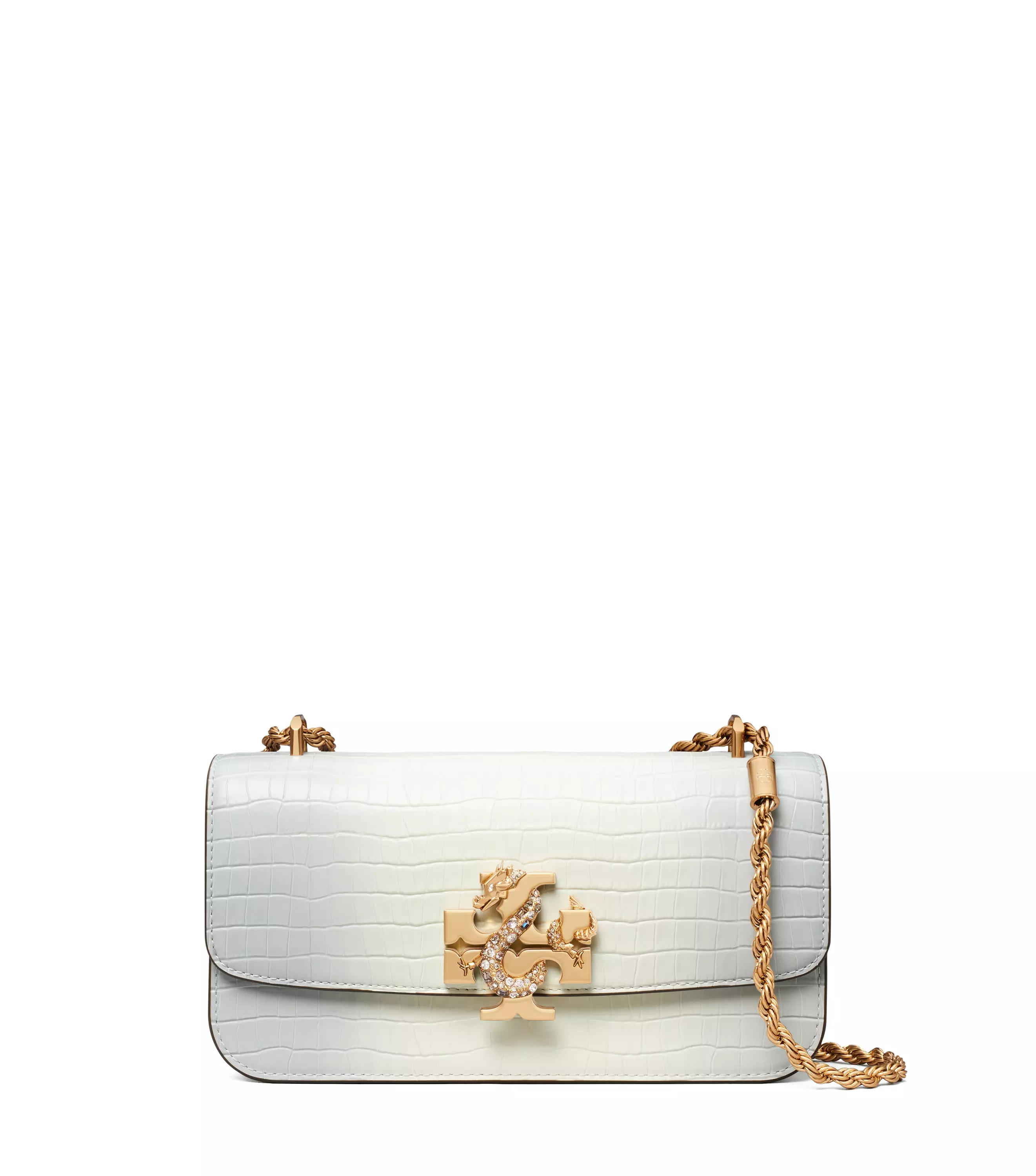 【tory Burch 】2024龍年新春系列tory Burch 龍年膠囊系列 Eleanor 小號壓花矩形肩背包 (雲霧灰、暖白色) Nt$32,900