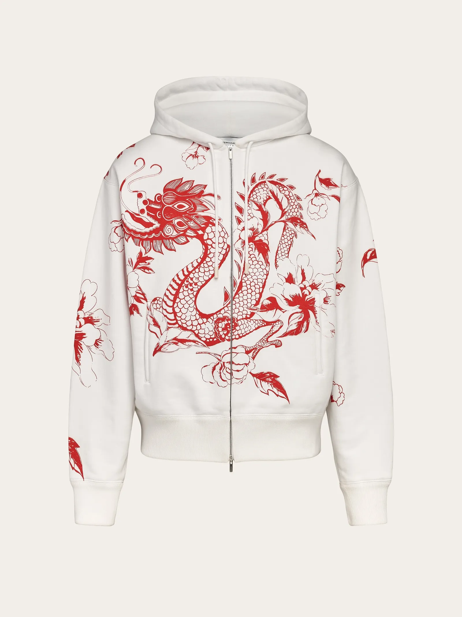 女士系列 紅白龍紋印花連帽外套 Ntd49,900