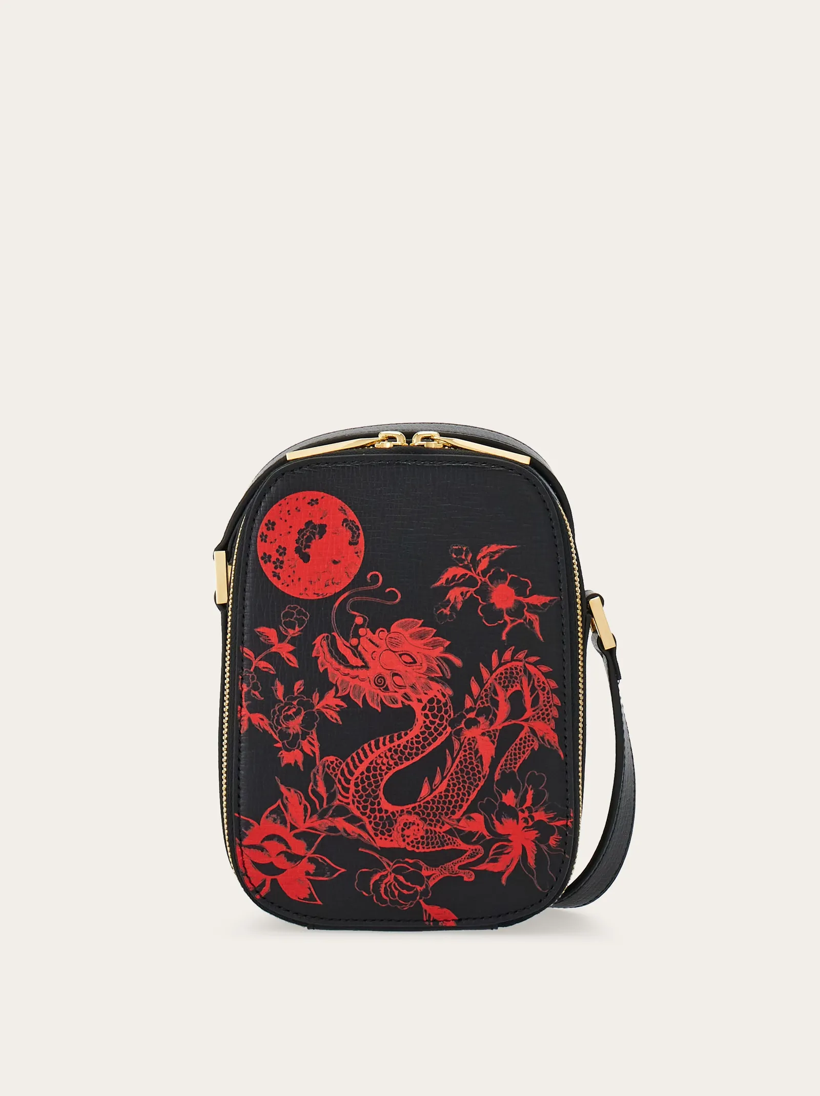 黑紅龍紋斜背小包