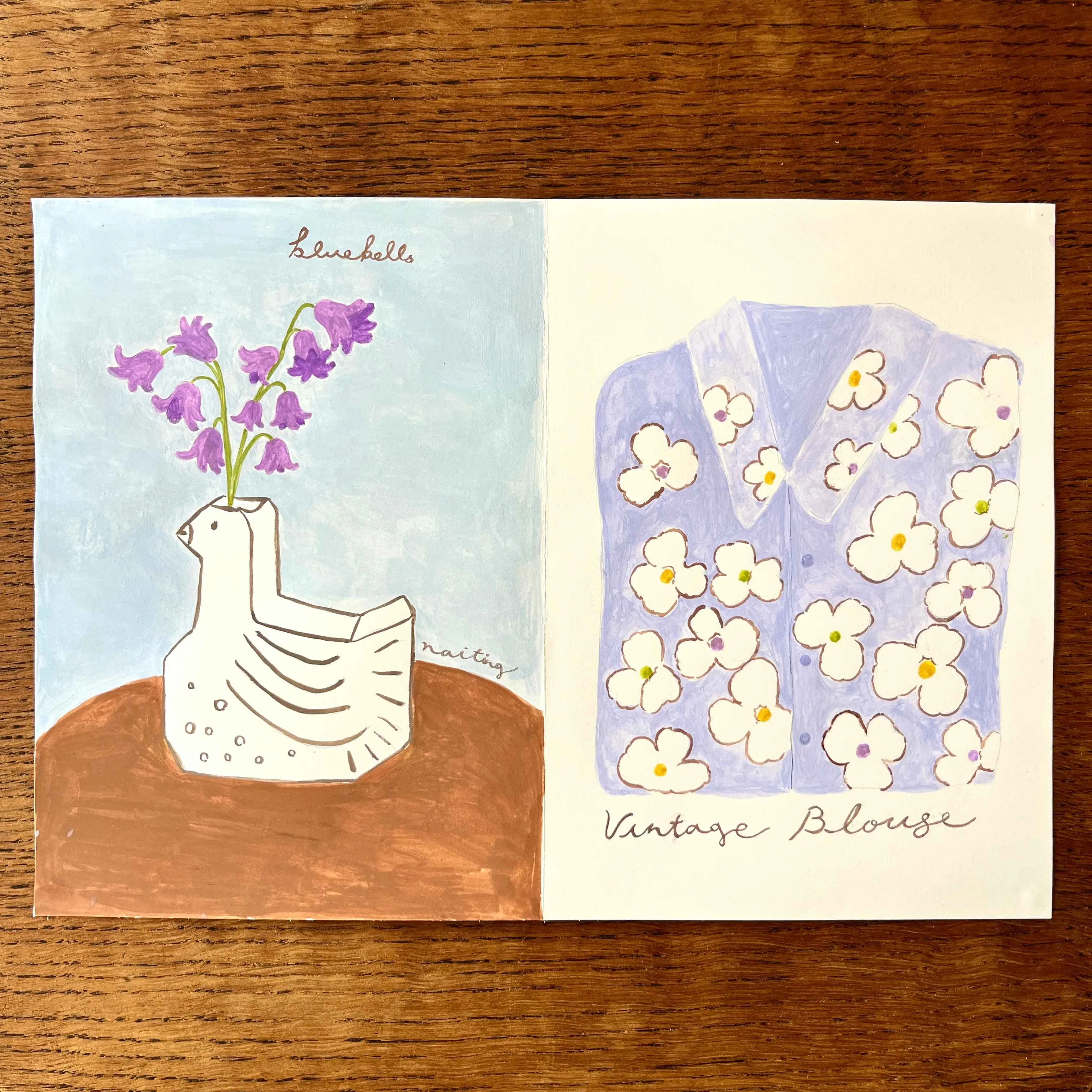 【naiting與她的創作】《花與物件 #3》 Flowers And Objects No.3 Gouache On Pape