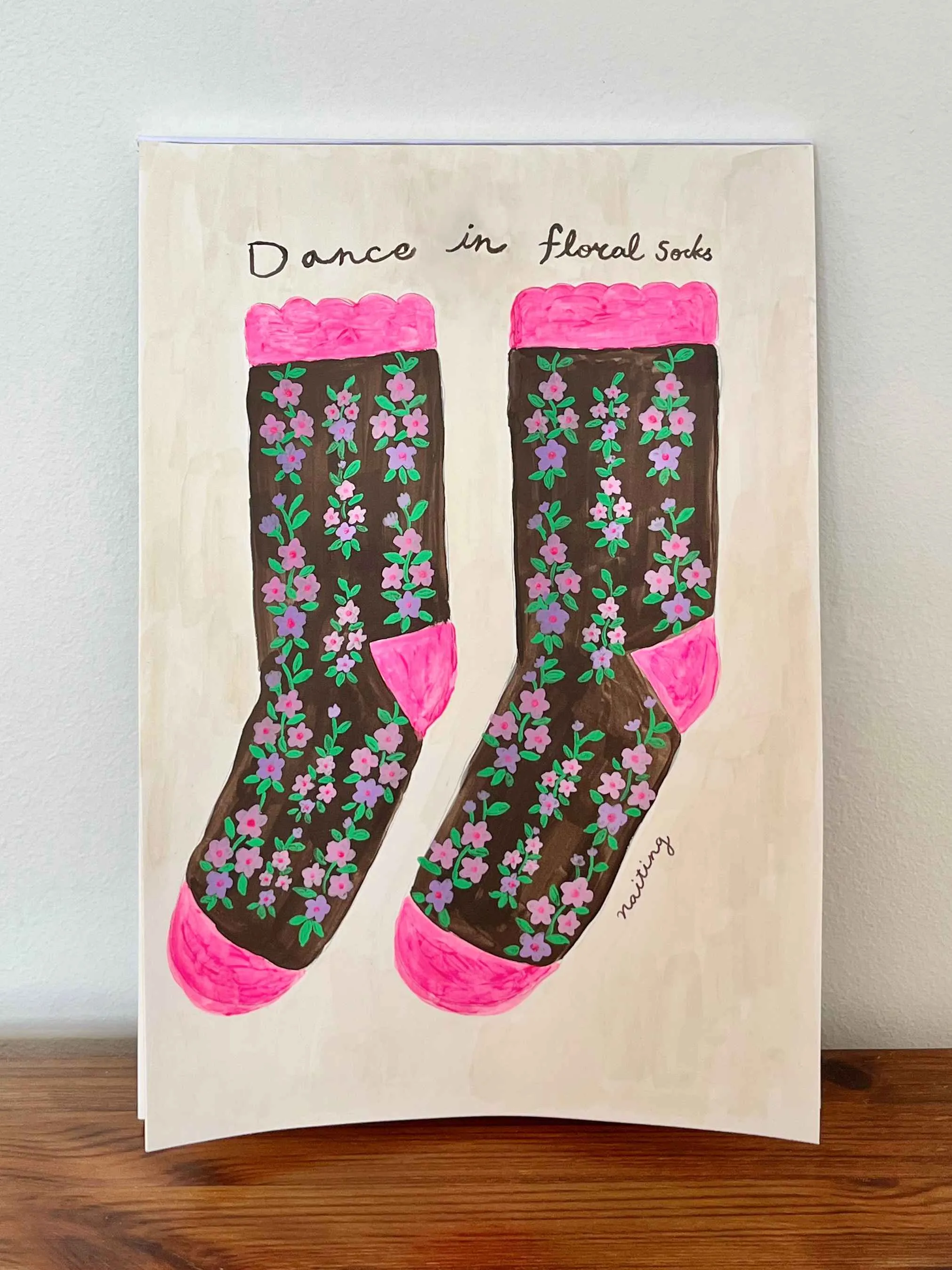 【naiting與她的創作】floral Socks 《花花襪子》21x30cm Gouache On Paper.