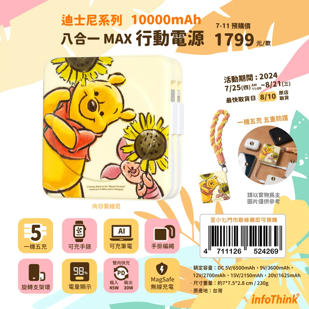 迪士尼系列行動電源 維尼預購條碼