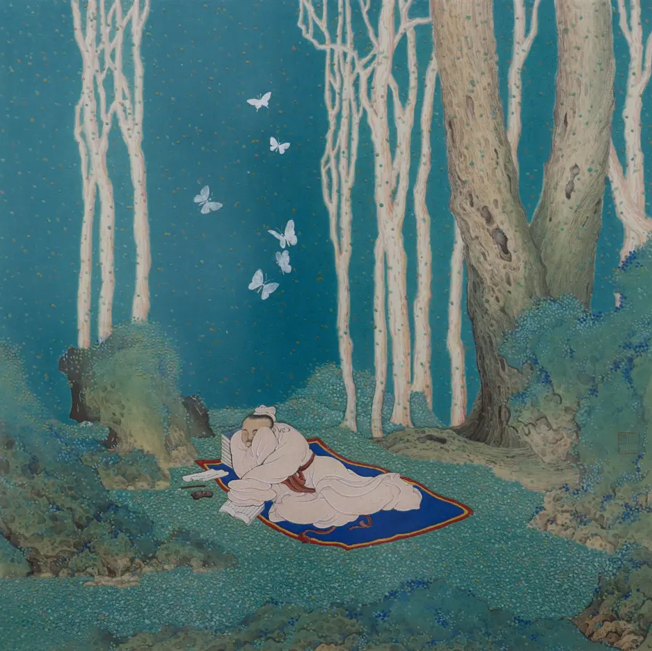 One Art Taipei 2025 藝術台北「新賞獎」【琂樂堂 李育昇】《軼事系列6 蝶夢》 30 X 30 Cm 設色、絹本、框 2024 1