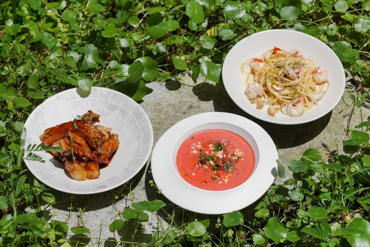 Origen｜爐烤香草豬肋╳西班牙番茄冷湯╳蘑菇鮮蝦義大利麵